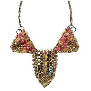 Anthropologie Pam Hiran Pearl Points Beaded Collar Statement Boho Chic Necklace